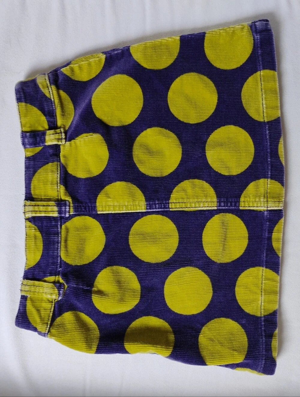 Mini Boden Purple Corduroy Skirt with Yellow Polka Dots